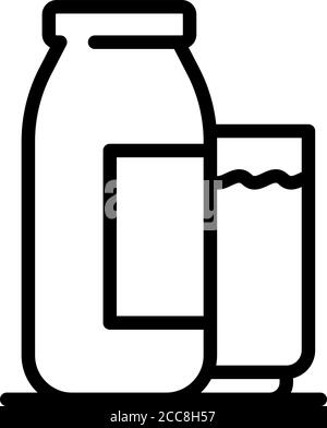 Milk glass and bottle icon, outline style Stock Vector