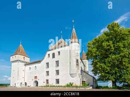 Switzerland, Vaud Canton, Nyon, Place du Chateau, Castle Stock Photo