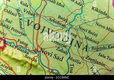 Geographic map of European country Serbia and Vojvodina state autonomy Stock Photo
