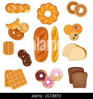 Set of various bakery products on white Stock Vector