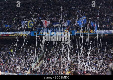 Milan Italy , 20 April 2010, 'G.MEAZZA SAN SIRO ' Stadium,  UEFA Champions League 2009/2010, FC Inter - FC Barcelona: Inter Supporters before the match Stock Photo