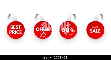 Sale round sticker tag set on white background Stock Vector