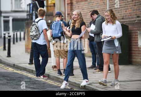 Lewes UK 20th August 2020 - Students wait to receive their GCSE results from Lewes Old Grammar School in East Sussex today .   : Credit Simon Dack / Vervate/Alamy Live News Stock Photo
