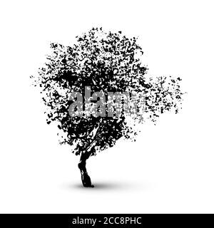 Beautiful black tree ink silhouette isolated on white background Stock Vector