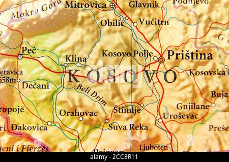 Geographic map of European country Serbia and Kosovo state autonomy Stock Photo