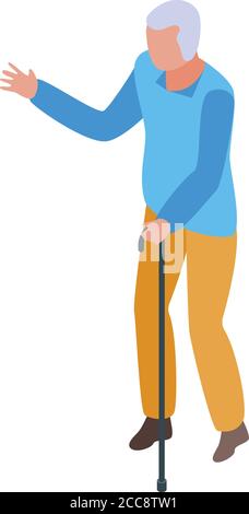 Man retirement walking stick icon, isometric style Stock Vector