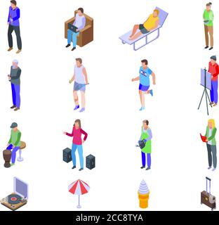 Weekend icons set, isometric style Stock Vector
