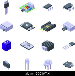 Voltage regulator icons set, isometric style Stock Vector