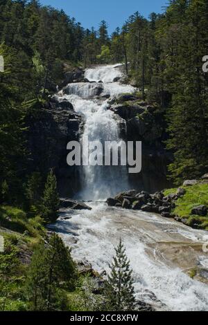 The waterfall at Pont d'Espagne, near Cauterets, Pyrenees, France Stock Photo