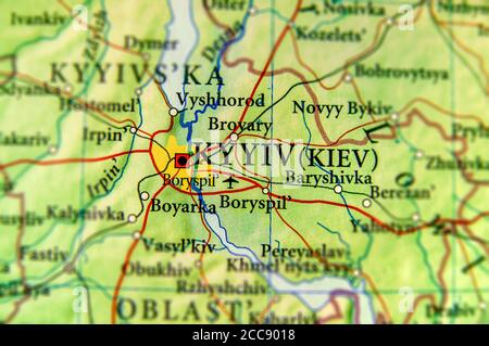 Geographic map of European country Ukraine with city Kiev Stock Photo