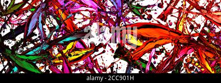 colored splashes in abstract shape over white background, panoramic image Stock Photo