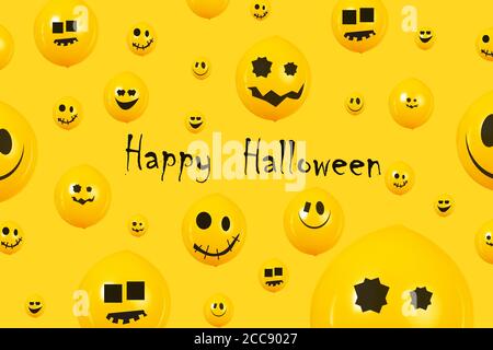 Happy Halloween banner, party balloons with funny faces Stock Photo