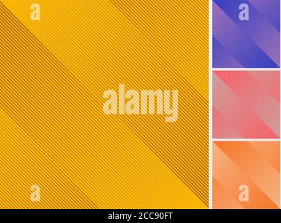 Set of yellow, purple, pink, orange color diagonal lines pattern abstract background and texture. Vector illustration Stock Vector