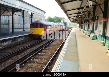 An old London Underground train on the Isle of Wight Stock Photo