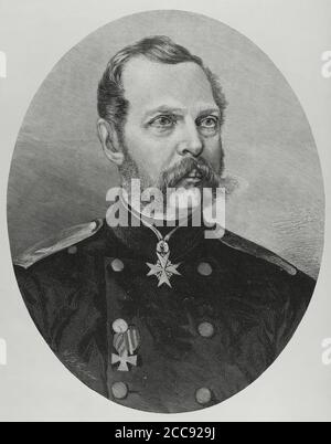 Alexander II of Russia (1818-1881). Czar of the Russian Empire from 1855 to 1881. Portrait. Engraving. La Ilustracion Española y Americana, 1881. Stock Photo