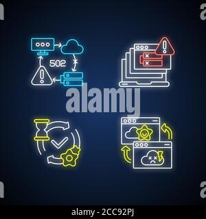 Network notifications neon light icons set Stock Vector
