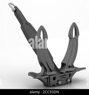 Ship's anchor. Black Hall anchor on a white surface. Isolated. 3D Illustration Stock Photo