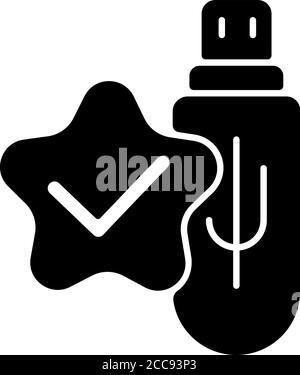 Usb connection check black glyph icon Stock Vector