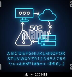 Bad gateway notification neon light icon Stock Vector