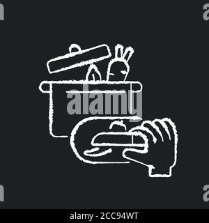 DIY cooking chalk white icon on black background Stock Vector