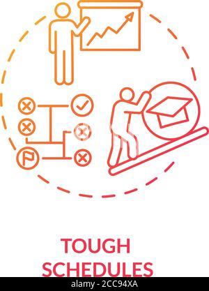 Tough schedules red gradient concept icon Stock Vector