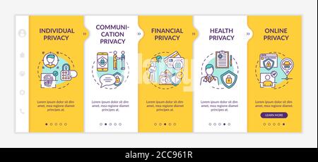 Privacy types onboarding vector template Stock Vector