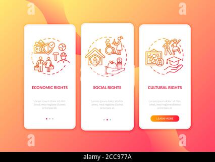 Human rights groups onboarding mobile app page screen with concepts Stock Vector