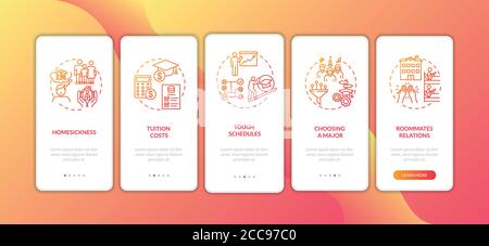 Student difficulties onboarding mobile app page screen with concepts Stock Vector