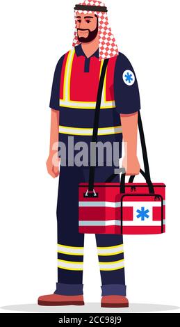 Male paramedic semi flat RGB color vector illustration Stock Vector