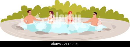 Outdoors hot tub semi flat RGB color vector illustration Stock Vector
