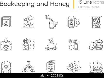 Beekeeping linear icons set Stock Vector