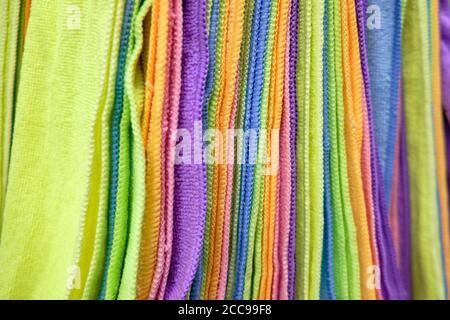 Lots of multi colored micro fiber clothes. Stock Photo