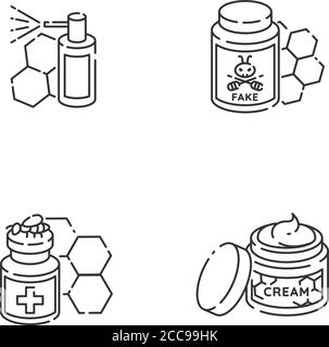 Natural bee products linear icons set Stock Vector