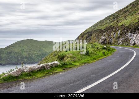 Curving cliff side road to Keem Bay on Achill Island