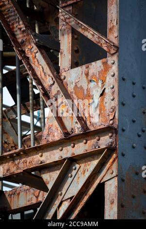 Rusting steelwork on floating crane, Wellington, North Island, New Zealand Stock Photo