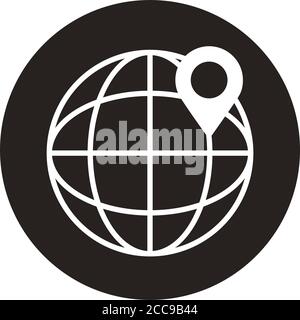 sphere world planet with pin location block style icon vector illustration design Stock Vector