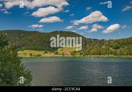 Hotels, health resorts at Palcmanska Masa, reservoir on Hnilec river, Slovak Ore Mountains, Slovak Paradise National Park, Kosice Region, Slovakia Stock Photo