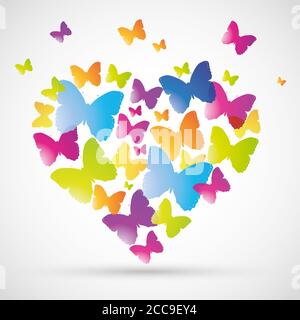 Illustration of different colored butterflies forming a heart shape Stock Photo
