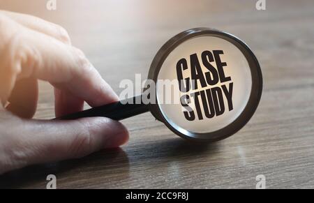 Magnifying glass with words Case study. Education and business concept Stock Photo