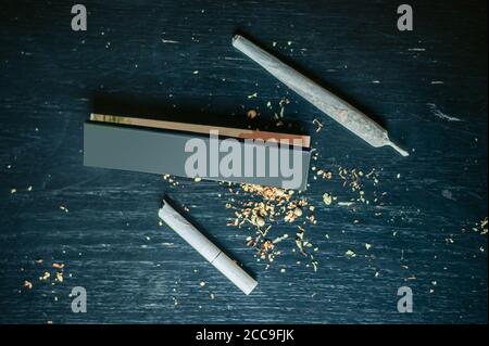 High angle view of marijuana joint on table. Drug use. Substance abuse Stock Photo