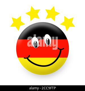 Illustration of a smiley face with the German flag and customer rating stars on top Stock Photo