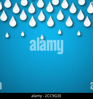 Illustration of white raindrops on the top of a blue background Stock Photo