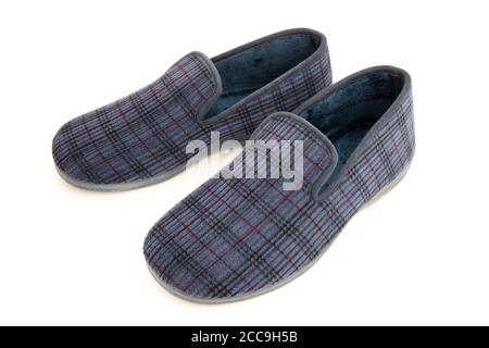 Male home slippers isolated on white background. Winter domestic shoes Stock Photo