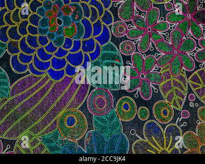 retro floral pattern wallpaper texture background neon style Stock Photo