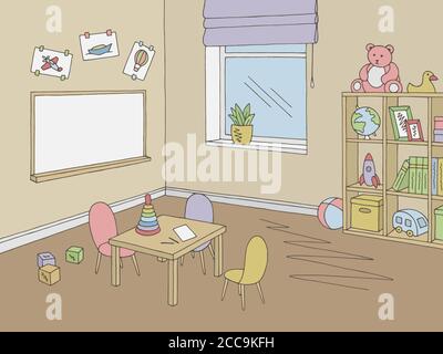 Preschool classroom graphic color interior sketch illustration vector Stock Vector