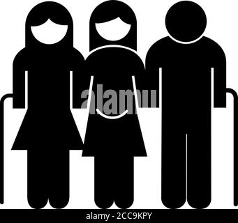 grandparents couple and mother pregnancy avatars silhouette style icon vector illustration design Stock Vector