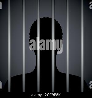 man in a prison behind jail bars silhouette vector illustration EPS10 Stock Vector