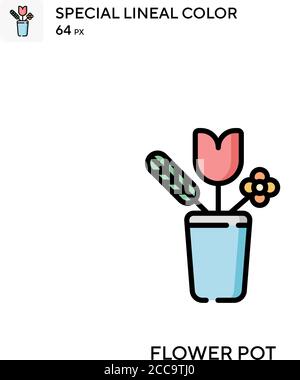 Flower pot Special lineal color vector icon. Illustration symbol design template for web mobile UI element. Stock Vector