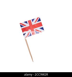 Tooth pick wit a paper flag of the United Kingdom, UK flag on a wooden toothpick Stock Photo