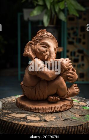 Home made eco friendly ganesha or ganpati idol for ganesh Chaturthi or festival Stock Photo